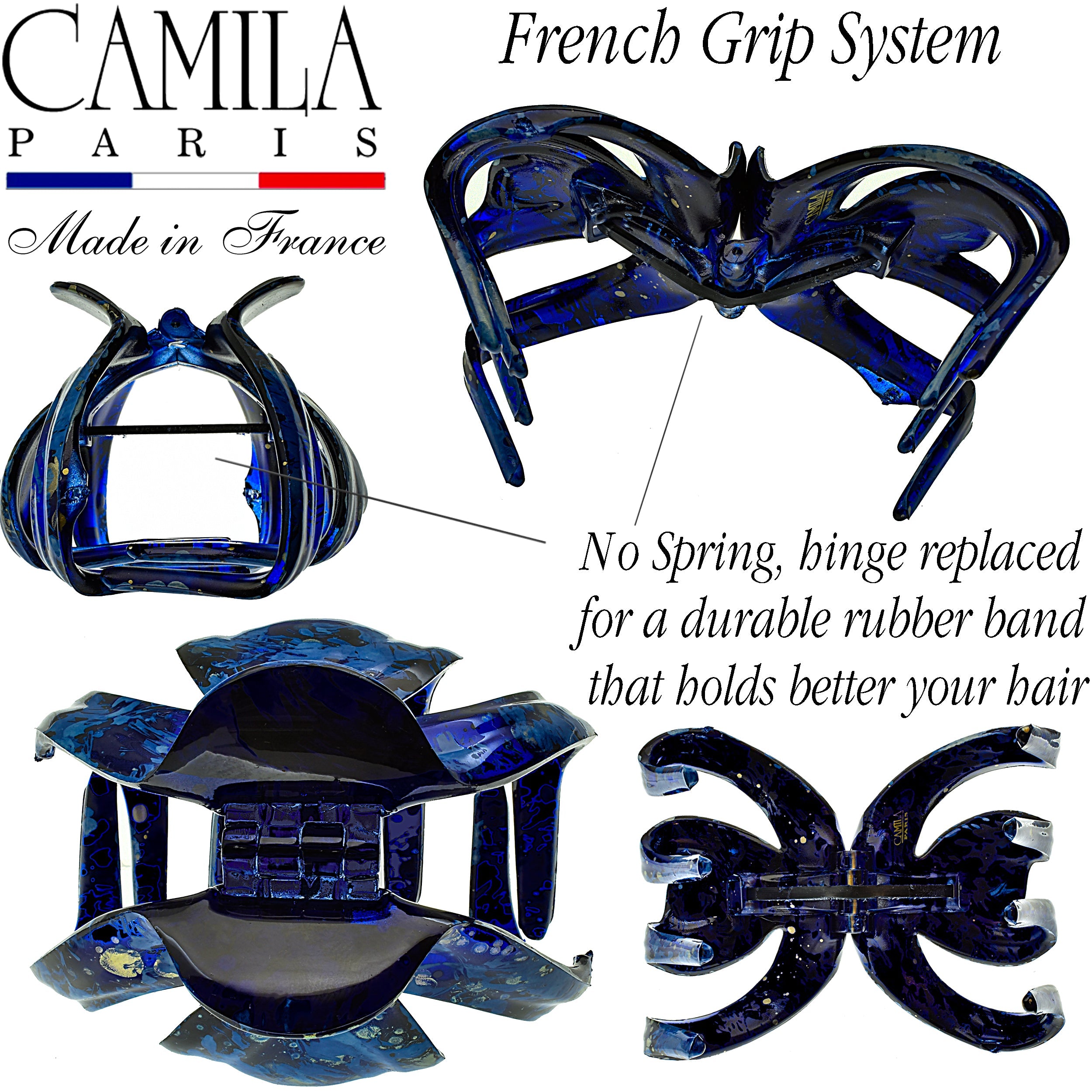 Camila Paris Blue Hand Painted French claw clip cellulose acetate