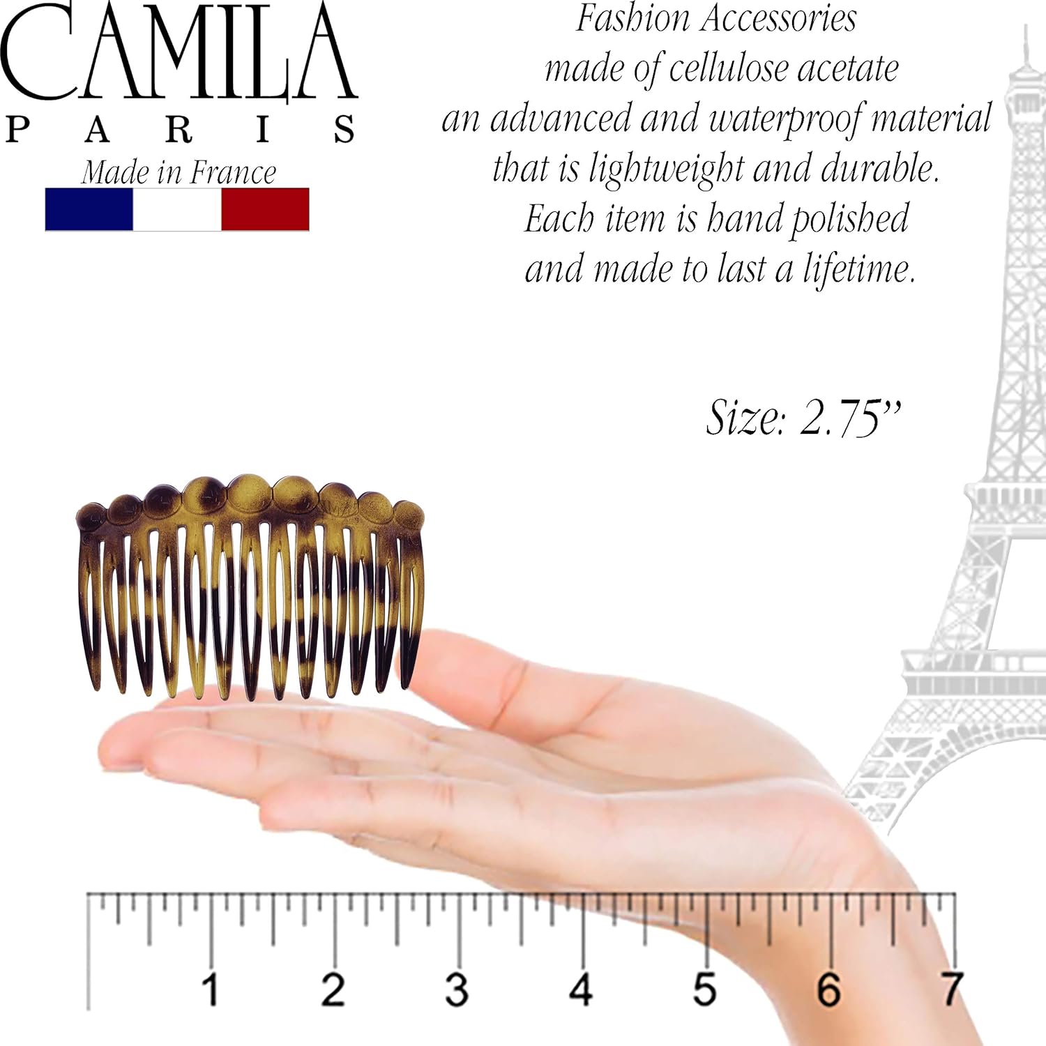 Camila Paris Black Detangling French side comb cellulose acetate